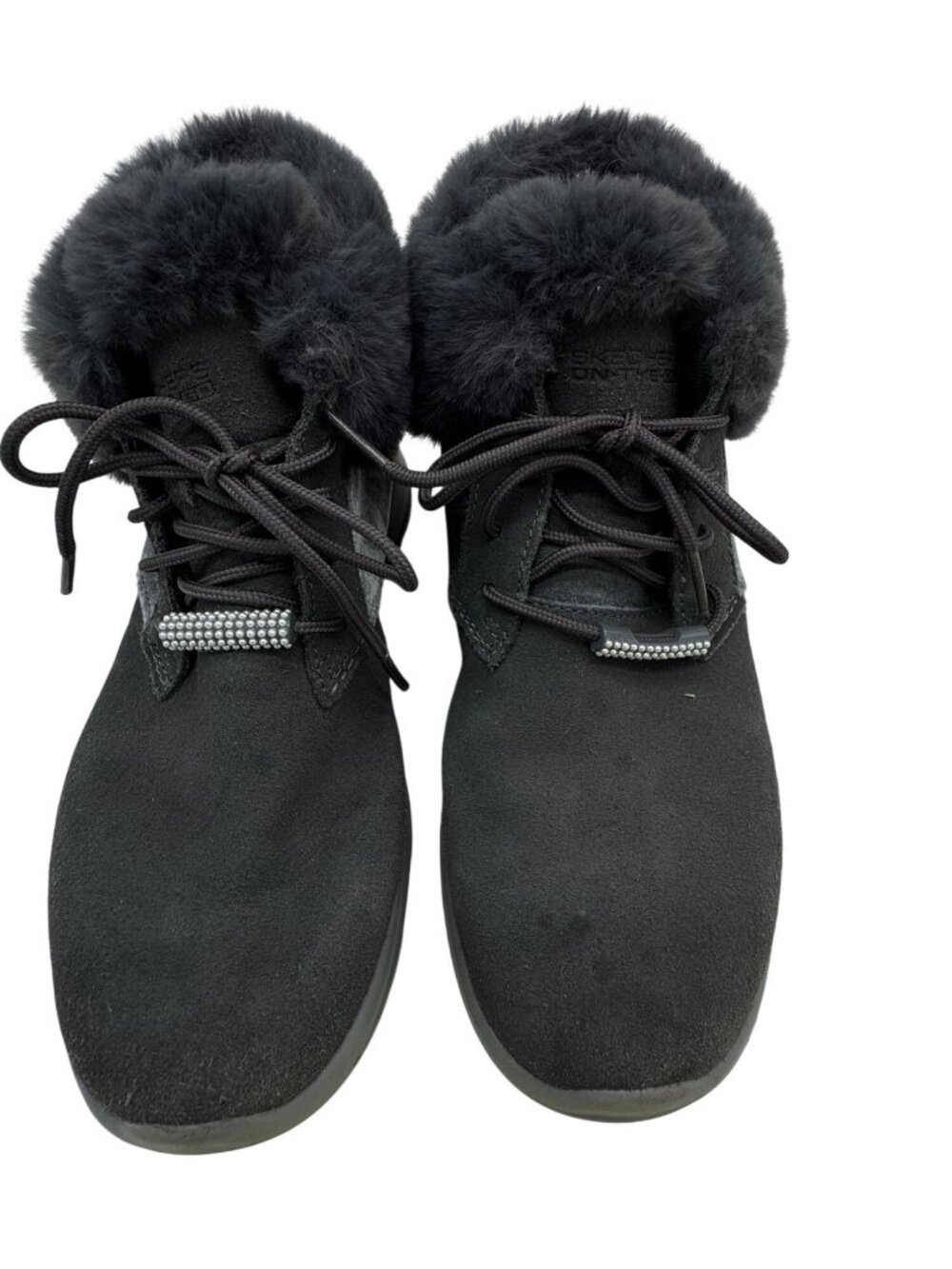 Skechers Women On The Go Winter Boots 7.5 Black Air Cooled Goga Mat Lush Lace Up
